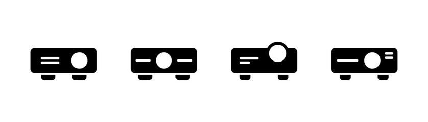 Projector glyph icon. Video projector icon set. Black cinema projector sign. Presentation illustration. Stock vector illustration.