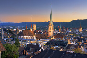 Zurich, Switzerland Cityscape at Twilight