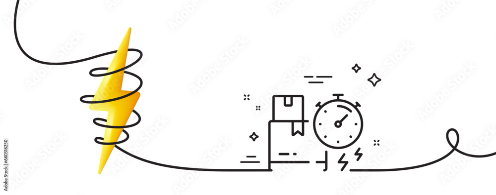 Poster delivery time line icon. continuous one line with curl. parcel shipment sign. express service symbol