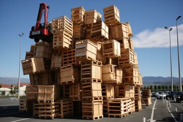Wine crates lifted by forklift. Generative AI