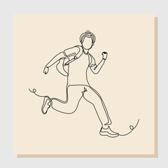 continuous single line drawing art of college campus happy student man jumping with bag backpack. vector illustration one line sketch of education back to school