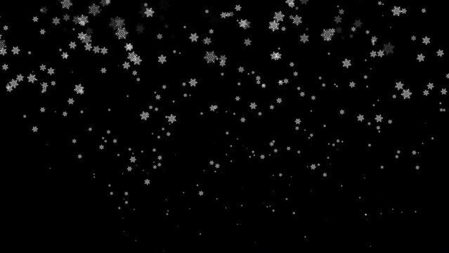 Snowfall looping with white snowflakes on transparent alpha background. Full Hd. 4K.