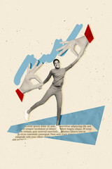 Vertical creative composite illustration photo collage of two hands manipulate hold positive good...