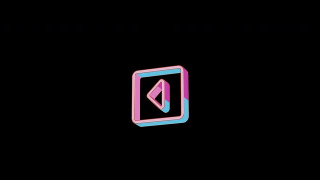 Bright caret square left icon is jumping merrily. Retro style. Alpha channel black. Looped from frame 120 to 240, Alpha BW at the end