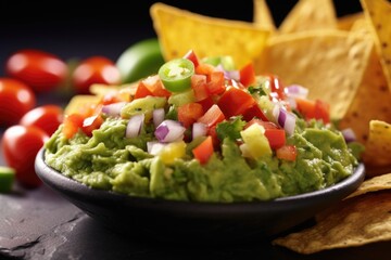 close-up shot of guacamole on a nacho