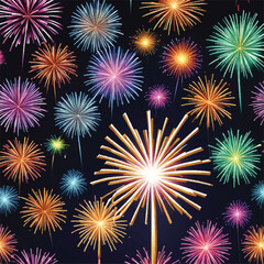 Fireworks display on the night sky in vector illustration. Midnight Sparks in Vector