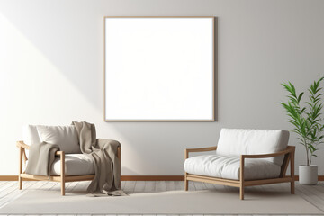 Simplicity meets comfort A living room adorned with minimalist design, natural elements, and a cozy white couch is AI Generative.