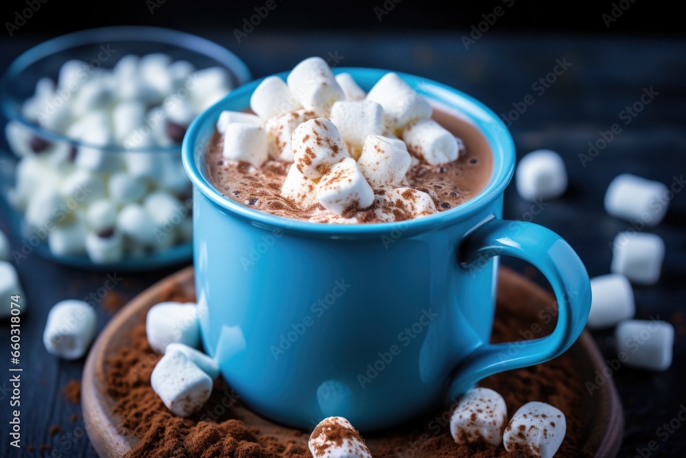 Canvas Prints mini marshmallows floating on hot chocolate in a blue mug