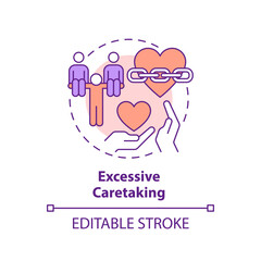 2D editable thin line icon excessive caretaking concept, isolated vector, multicolor illustration representing codependent relationship.