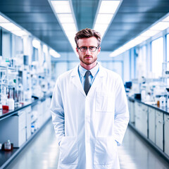 Fototapeta premium A confident and friendly medical professional dressed in a lab coat, exuding competence and approachability.