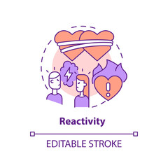 2D editable thin line icon reactivity concept, isolated vector, multicolor illustration representing codependent relationship.