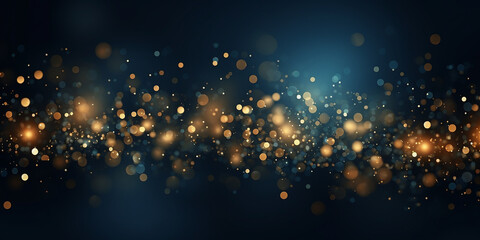 Christmas Golden light on a navy blue background with Dark blue and gold particle - obrazy, fototapety, plakaty