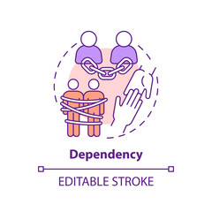 2D editable thin line icon dependency concept, isolated vector, multicolor illustration representing codependent relationship.