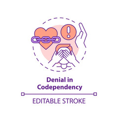 2D editable thin line icon denial in codependency concept, isolated vector, multicolor illustration representing codependent relationship.