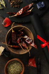 Magic, occult, esoteric, divination and wicca concept, top view