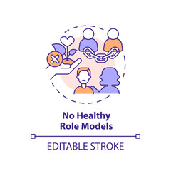 2D editable thin line icon no healthy role models concept, isolated vector, multicolor illustration representing codependent relationship.