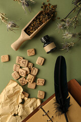 Magic, occult, esoteric, divination and wicca concept, top view