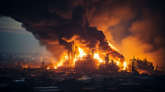 Oil Refinery Ablaze