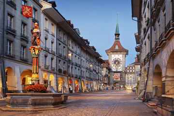 Fototapeta na wymiar Bern, Switzerland with the Zytglogge clock tower.