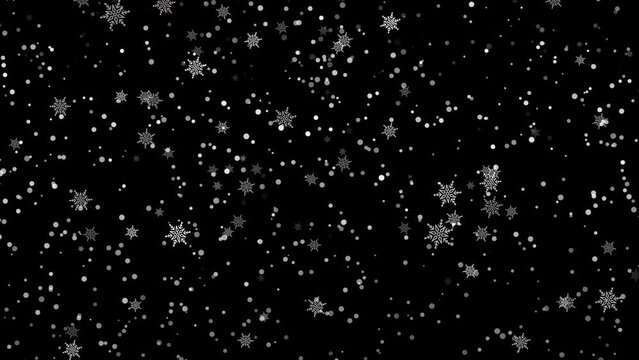 Snowfall looping with white snowflakes on transparent alpha background. Full Hd. 4K.