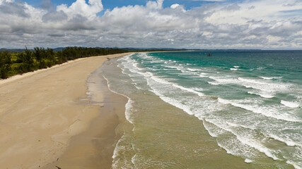 Aerial view of tropical landscape with a beautiful beach. Kimihang beach. Borneo, Sabah, Malaysia.