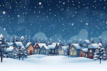 Fototapeta na wymiar Winter landscape. Christmas background with fairy tale houses. Snowy town at holiday eve. illustration.