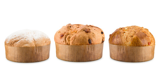Panettone, traditional italian christmas cake variety isolated on transparent background. PNG image.