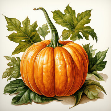 orange pumpkin with green leaves clip art preview