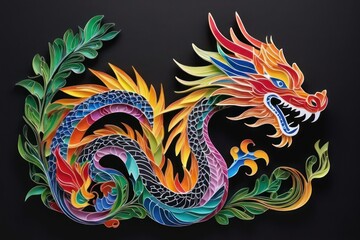 Traditional Chinese dragon paper cut on black background. Symbol of the year 2024 digital art. Generative AI