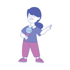 Cute Girl at Music Lesson Singing with Microphone Vector Illustration