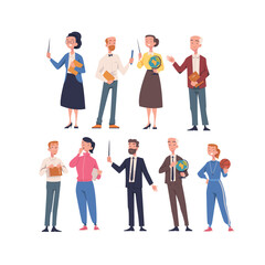 People Teacher Character Standing and Teaching Vector Set