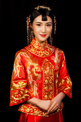 Asian ancient beauties wearing red clothes