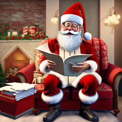 Santa Claus sitting on the couch reading child's letter