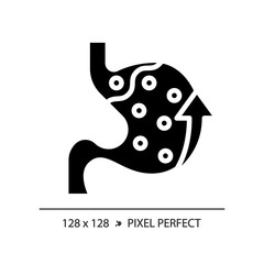 2D pixel perfect glyph style acid reflux icon, isolated silhouette vector, simple illustration representing metabolic health.