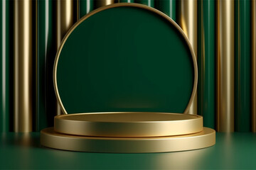 Luxury golden podium and green background, Display platform for a product presentation,