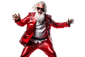 stylish aged playful emotion Santa in sunglasses with comic grimace fooling around on white...