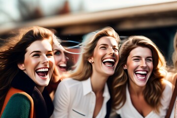 young caucasian women, laughing, having fun