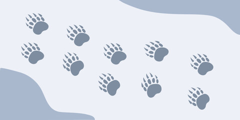 Bear paws on snow . Winter animal paw prints, vector bear footprints in flat style blue on white illustration for different design uses.