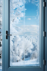 Frost pattern on frozen winter window as a symbol of Christmas wonder.