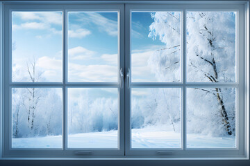 Frost pattern on frozen winter window as a symbol of Christmas wonder.