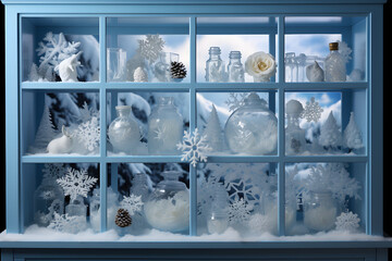 Frost pattern on frozen winter window as a symbol of Christmas wonder.