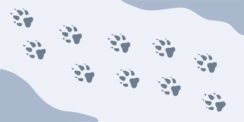 Wolf paws on snow . Winter animal paw prints, vector wolf footprints in flat style blue on white illustration for different design uses.