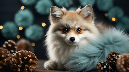 Obraz premium Portrait of young red fox, card for Christmas.