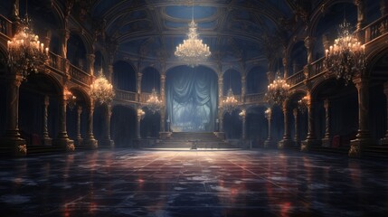 A grand ballroom where phantom dancers waltz in the moonlight. - obrazy, fototapety, plakaty