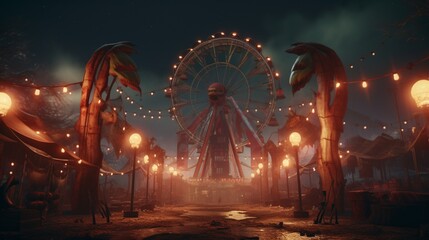 A haunted carnival with spooky rides and games.