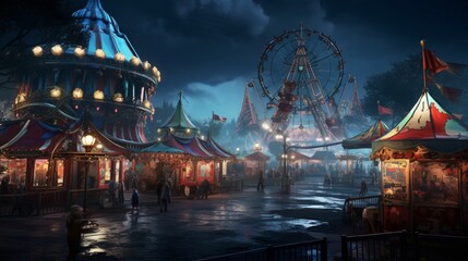 A haunted carnival with spooky rides and games.