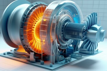 A 3D turbine powers a centrifugal compressor. Generative AI