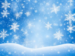 Christmas snow Background, winter background, falling snowflakes, magical, whimsical, light blues, white lights, smaller accents, snow piles