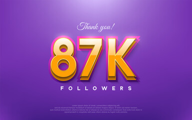 Thank you 87k followers, 3d design with orange on blue background.