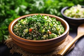 a tabbouleh salad full of fresh herbs and grains